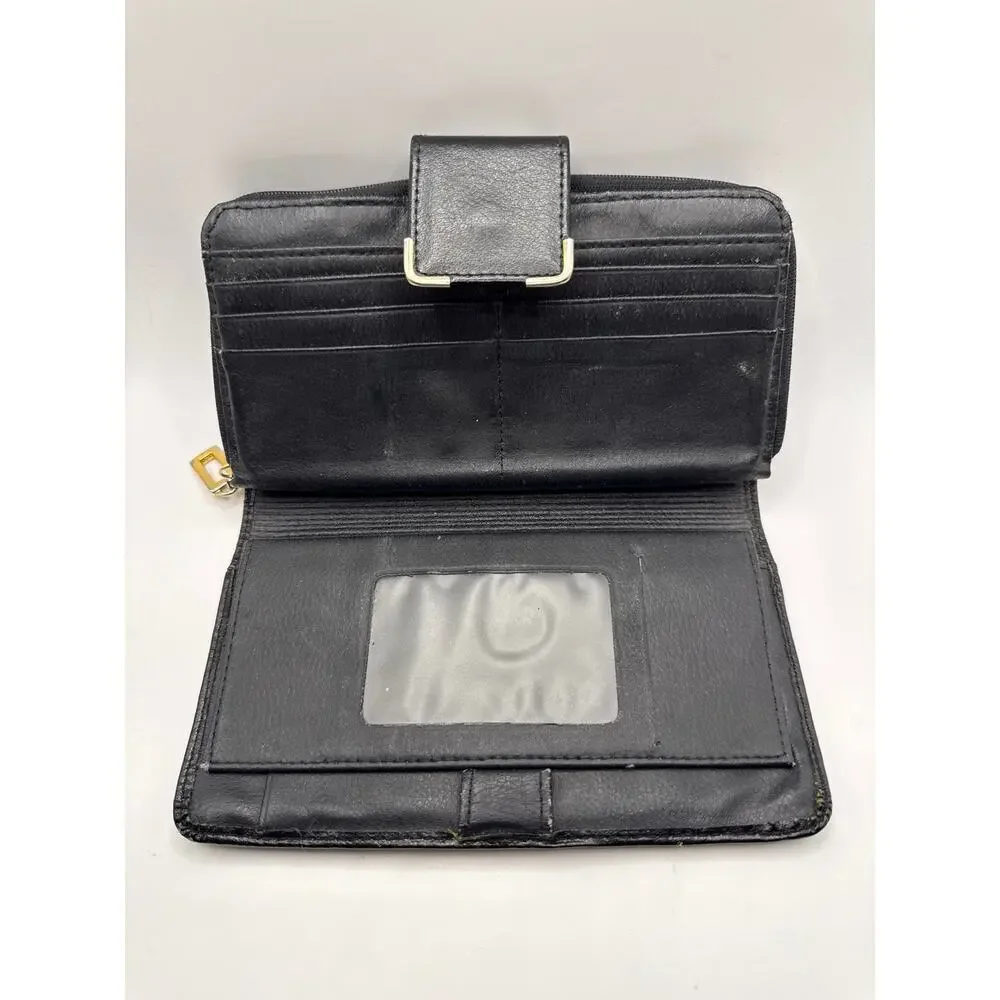 Amity Genuine Leather Black Organizer Wallet Checkbook Clutch Snap Closure